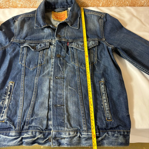 Levi’s Denim Jacket Western Distressed Unisex Trucker Jacket Blue Size Medium - Picture 10 of 11